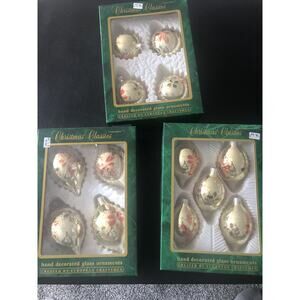 Vintage Christmas Blown Glass Gold Red Glitter Drop-Shaped Ornaments Set 13